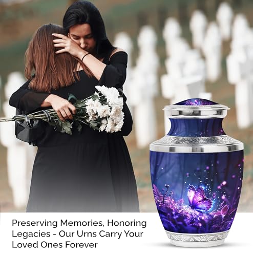 Purple Butterfly Urn for Ashes Adult Male - Urn for Ashes for Women - Large Cremation Urn for Human Ashes - Urn for Ashes - Cremation Urn for Ashes - Funeral Urn for Adult Ashes Women - Size 10 Inch