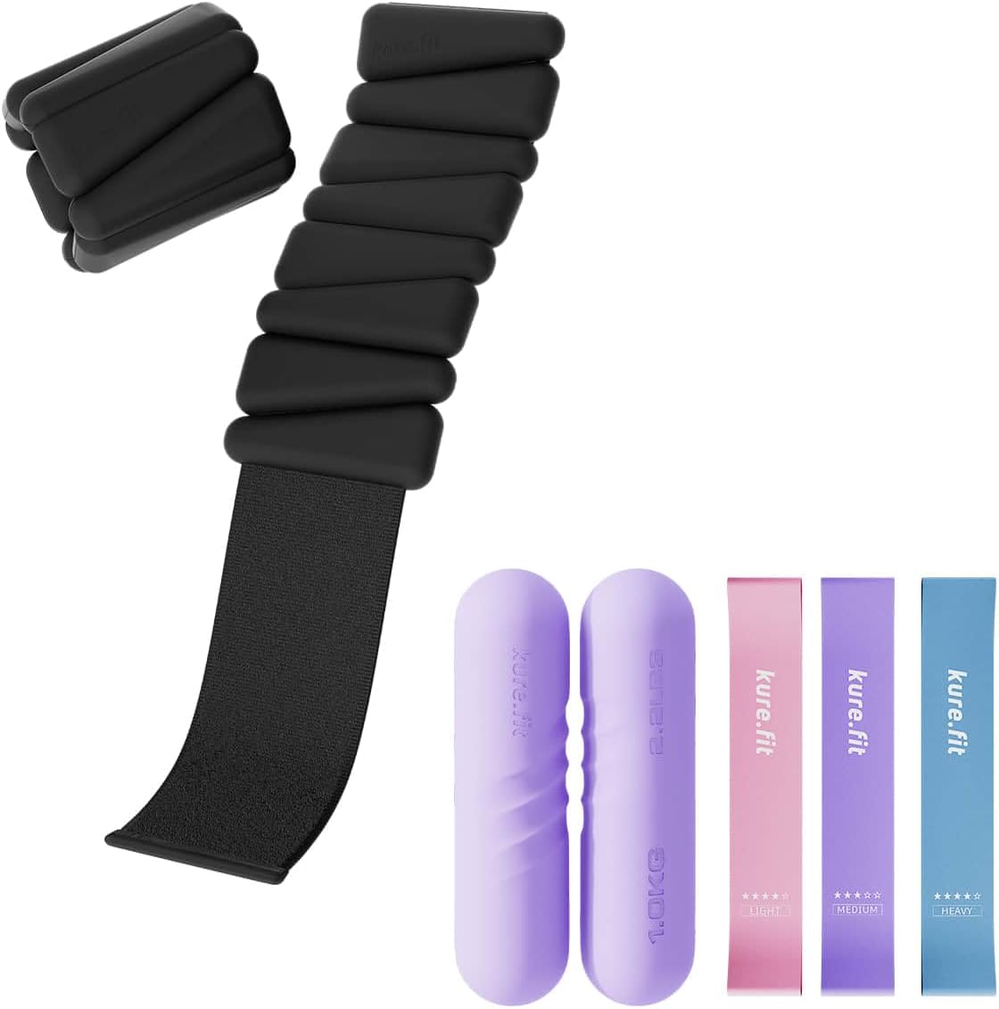 Black Wrist & Ankle Weights + Purple Hand Weight Bars Bundle Set