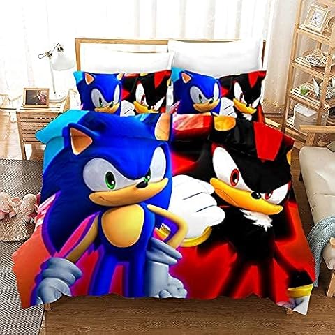 PTNQAZ Kids Duvet Cover Set 3D Printed Sonic Anime Bedding Set With Pillowcase For Boys Teen Soft Children Quilt Cover Bed Linens (Single) Cover