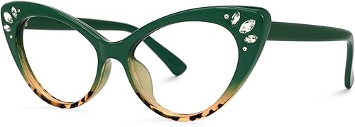 VOOGLAM Gafas de bloqueo de luz azul ojo de gato para mujer, gafas falsas de moda con diamante antifatiga ocular y emmie UV