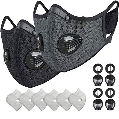 Kit 2 Mascara Esportiva com 6 Filtro com 4 Válvula, Mascara Esportiva Ciclismo Preta, Microfibra Mas