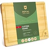 ROYAL CRAFT WOOD Organic Bamboo Cutting Board with Juice Groove - Kitchen Chopping Board for Meat (Butcher Block) Cheese and Vegetables