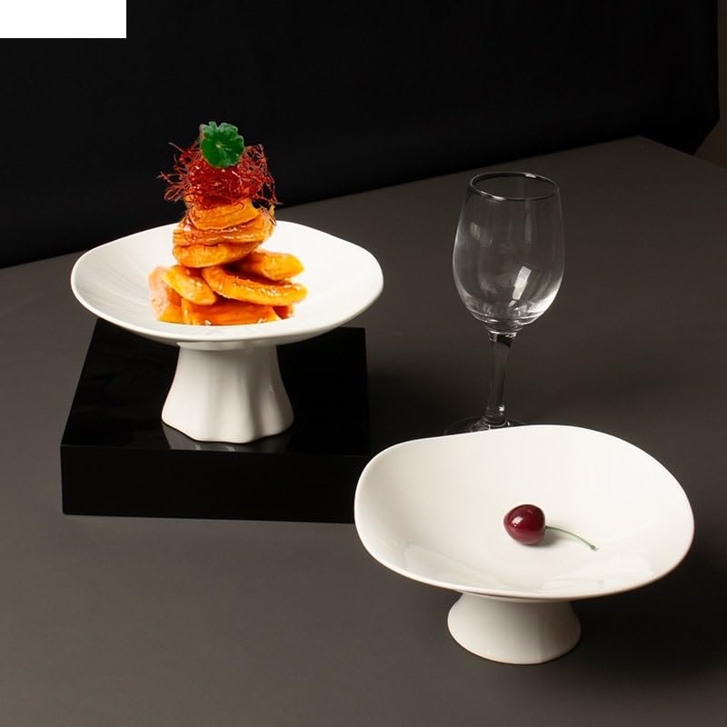 Platos Llanos platear principal de cerámica Simple blanco puro, vajilla especial de cocina for restaurante y Hotel, platear creativo for ensalada de frutas de pie alto Platos de Ensalada(A 8inch)