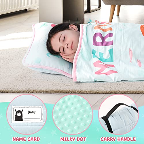 Tanoshii® Toddler Nap Mat With Pillow And Blanket, Portable Kids Sleeping Mats For Daycare, Preschool, Travel And Camping, 21" X 53", Lightweight And Soft Sleeping Bags For Kids, Mermaid #TOP3