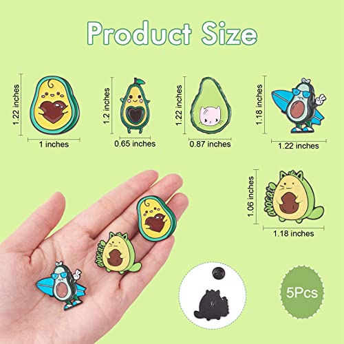 Image of Ornaland 5 Pcs Avocado Enamel Pins Cute Fruit Plant Brooch Cartoon Surfing Avocado Lapel Pins Alloy Enamel Brooches Badges Jewelry for Backpacks Clothes Jackets Hats