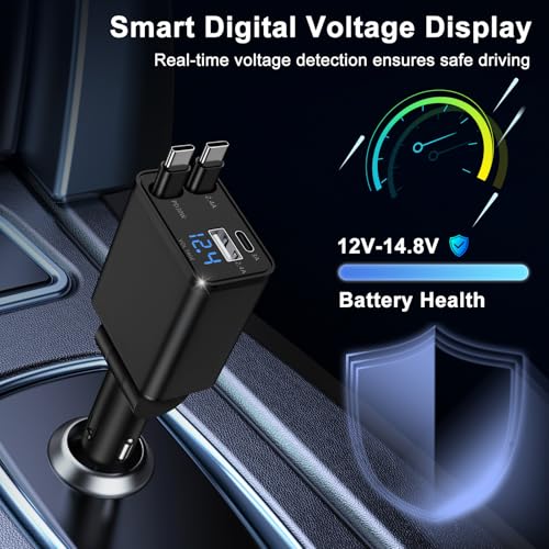 4 in 1 Zigarettenanzünder USB C, Einziehbares Auto Ladegerät 12V USB Adapter Kfz Schnellladegerät mit Typ C Ladekabel für iPhone 17 Pro 16 15, Samsung Galaxy S25 S24 S23 S22 A56 5G A55 A36 A26 A17 A16 – Bild 5