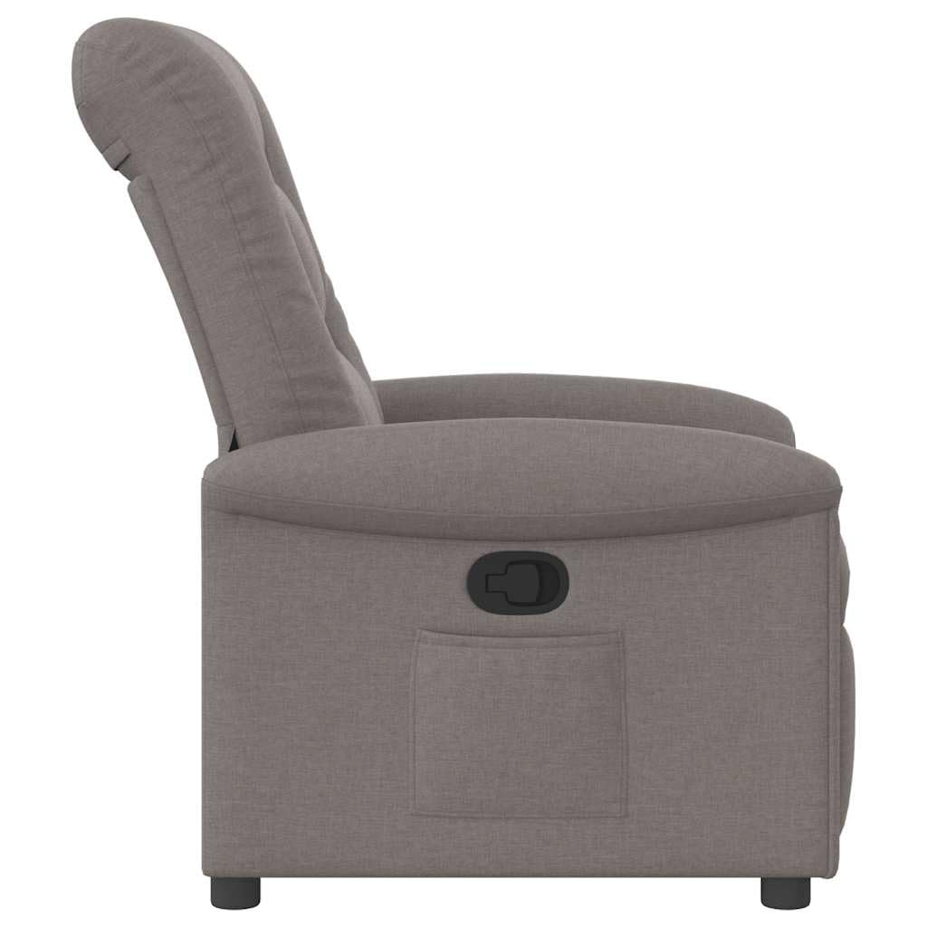 Relaxsessel Taupe Stoff, verstellbar bis 135 Grad, mit Armlehne und Rückenlehne, Holz Metall Gestell, gepolstert für Wohnzimmer Büro Gästeecke, 77 x 91,5 x 96 cm