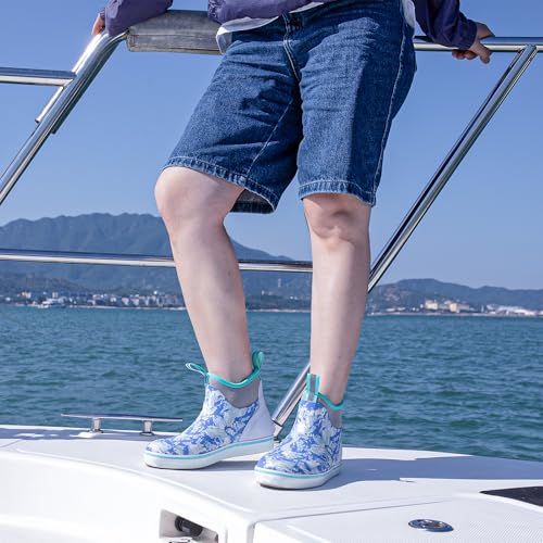 Image of Kalkal Women's Deck Boots, Waterproof Ankle Rain Boots Fishing Boots with High Traction, Women's Rubber Boots For Gardening Fishing Boating Camping