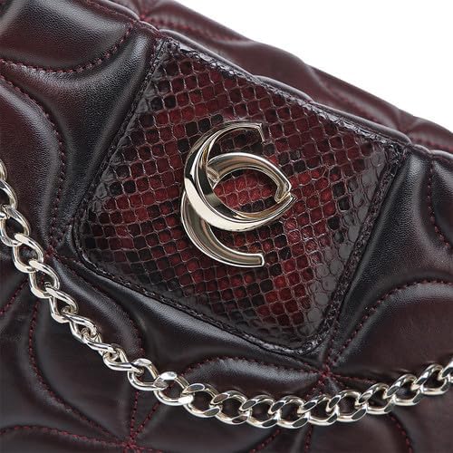 Cuadra Women's Wine Python Leather Shoulder Bag with Chain - Image 2