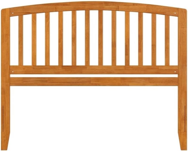 Pemberly Row Queen Wood Headboard, Light Toffee Finish, Solid Hardwood, Mission Style Design with Rounded Top, Attachable USB Charger, Easy Assembly, Compatible with Standard Metal Bed Frames