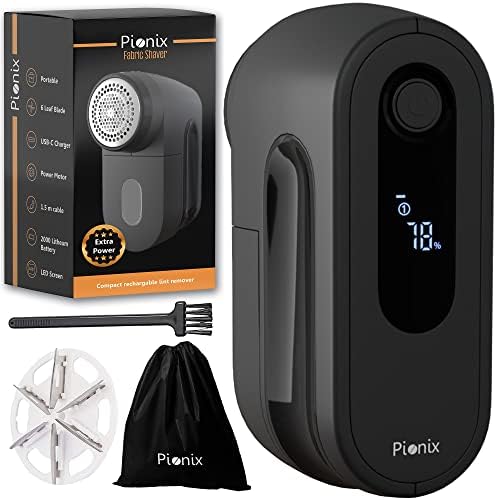 Pionix Fabric Shaver, Upholstery & Bedding Lint Shaver - 2000mah Powerful Battery Electric Lint Remover for Clothes Rechargeable, 7500 to 9000 Rpms with 2 Speed Options - Bonus Blades & Brush
