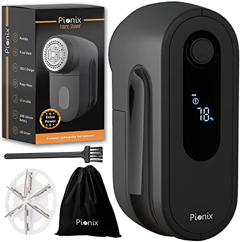 Pionix Fabric Shaver, Upholstery & Bedding Lint Shaver - 2000Mah Powerful Battery Electric Lint Remover For Clothes Rechargeable, 7500 To 9000 Rpms With 2 Speed Options - Bonus Blades & Brush #TOP2