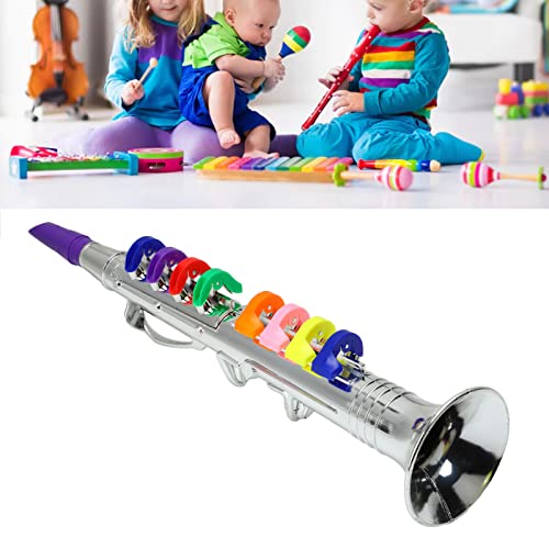 Saxofone de Brinquedo para Crianças, Brinquedo de Trompete de Plástico, Belo Acabamento Prateado Com