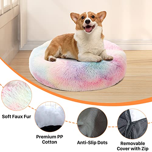 image for USOR Calming Cat Beds & Dog Bed, Anti-Anxiety Donut Dog Cuddler Bed, L