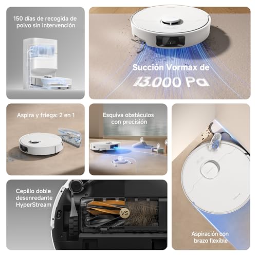 Miniatura 11 de Dreame D20 Pro Plus Robot Aspirador Y Fregado 2 En 1, 13.000 Pa, Cepillo Doble Para Pelo De Mascotas, Limpieza De Esquinas, Vaciado, Navegación Lds, Esquiva Con Láser, Suelos Duros Alfombras, 5200 Mah