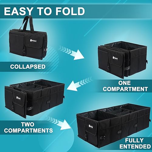 Image of Sposuit Large Trunk Organizer - 98L Collapsible Car Storage Organizer | Removable Dividers, Adjustable Securing Straps, SUV Trunk Organizers for Grocery Cargo, Car Organization for Truck SUV Van