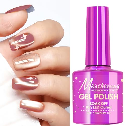 KAHSOSE Rose Gold Jelly Cat Eye Gel Nail Polish, Magnetic & Translucent, Glossy Finish