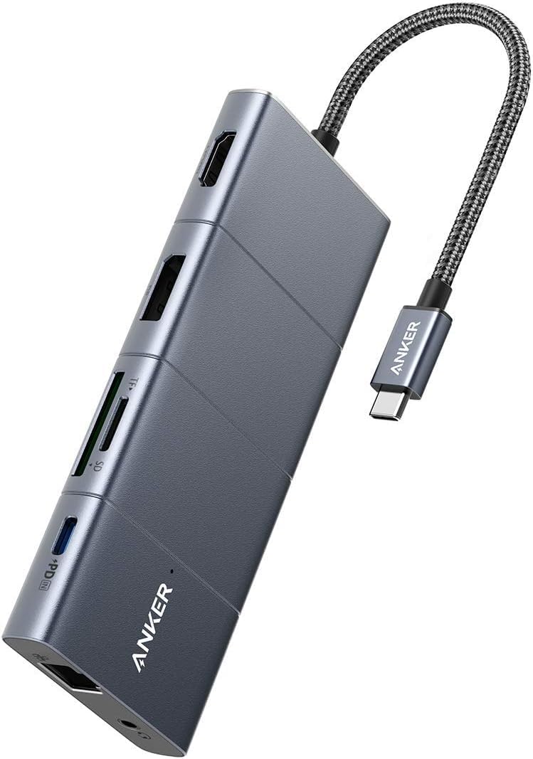 Anker PowerExpand+ 11-in-1 USB-C Adapter Hub, mit 4K@60Hz HDMI und DP, 85W Power Delivery, USB-C und 3 USB-A Datenports, 1 Gbps Ethernet, 3.5mm Audio, microSD und SD Speicherkartenleser