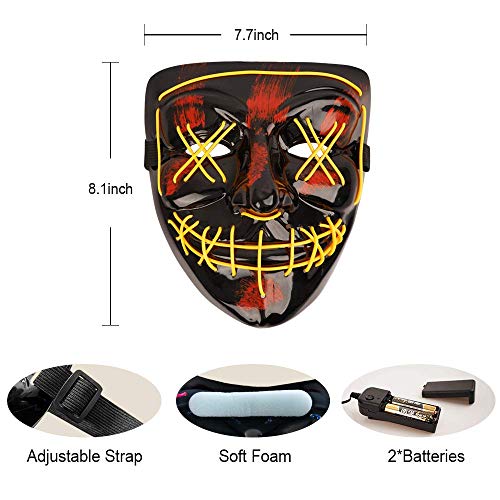Bchocks Halloween Masks For Adults Led Purge Mask Light Up Mask Halloween Mask Led Mask Scary Halloween Mask For Halloween (Yellow) #TOP2