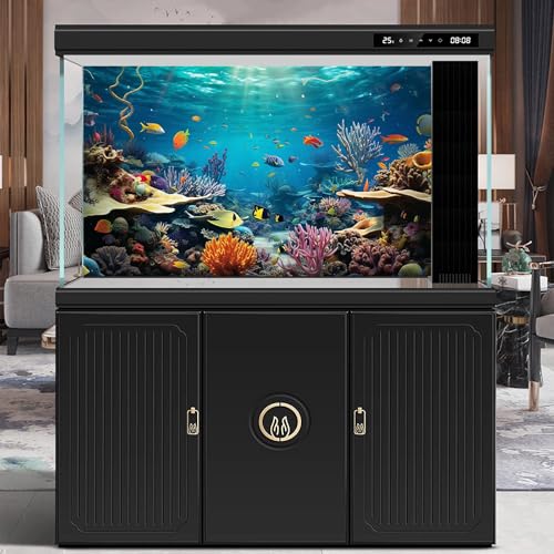 Image of Underwater World Aquarium Background Tropical Fishes on Coral Reef Terrarium Background Oceanarium Deep Sea Colorful Marine Panorama Landscape Theme Fish Tank Backdrop Decorations Poster 36x18in