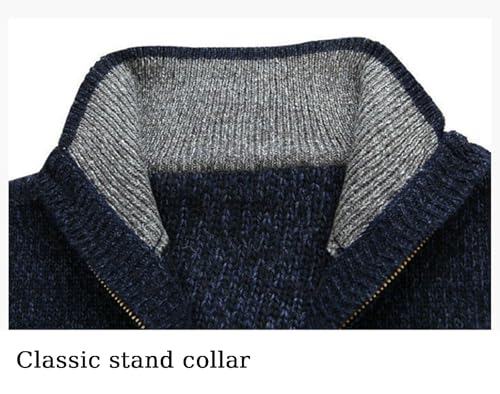 Mens Full Zip Cardigan Sweater Jacquard Pattern Stand Collar Ribbed Knit Long Sleeve Sweater3