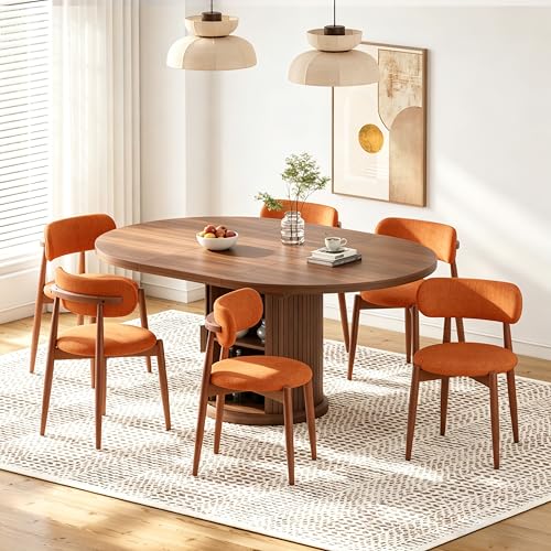 Fabulcozy Wooden Dining Chairs Set of 6, Mid Century Modern Upholstered Kitchen Chairs with Solid Wood Legs, 350lb Heavy Duty Padded Side Chairs for Dining Room & Vanity, Orange