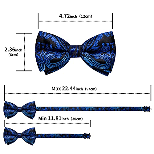 Image of DiBanGu Paisley Pre-Tied Bow Ties for Men Silk Adjustable Bowtie and Pocket Square Cufflinks for Wedding Party