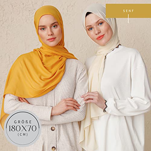 Ayisah Kopftuch Damen Hijab - Senf Chiffon Hijab Kopftuch Für Damen - Moderne Muslimisch Chiffon Hidzab Tuch Schal Kopftucher - Seidenweiche Tush Schal Für Frauen - Senf