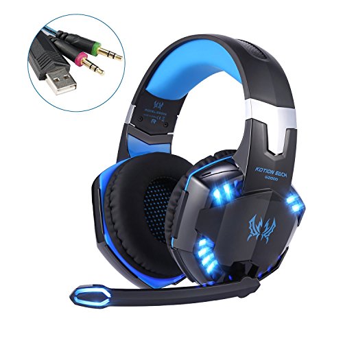 Gaming Auriculares, greenskon Need For Speed PC USB 3.5 mm ordenador Chat Stereo Headset con micrófono Cancelación de Ruido Negro/Azul G2000