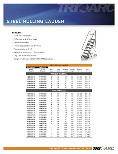 Tri-Arc KDSR111242 11-Step Steel Rolling Industrial and Warehouse Ladder with Handrails and 24