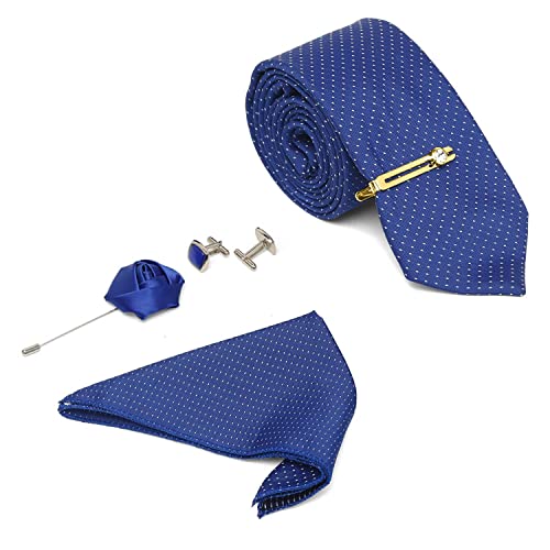 Image of MUTAQINOTI Mens Woven Premium Silk Necktie Suit Accessories Set With Pocket Square Cufflinks Brooch Golden Tie Pin (TEGP2)