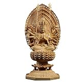 Cypress Wood 23cm Thousand Hand Guanyin Sculpture Buddhist Temple Worship Solid Wood Buddha Statue H