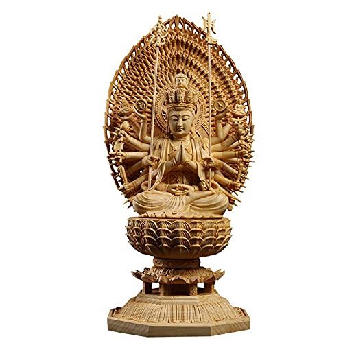 Cypress Wood 23Cm Thousand Hand Guanyin Sculpture Buddhist Temple Worship Solid Wood Buddha Statue Home Decor Novelty Gift #TOP8
