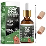 Ingrown Toenail Treatment - 30ml Softening & Conditioning Kit for Easy Trimming with Silicone Gel Toe Caps - Comprehensive Ingrown Toenail Removal Sol