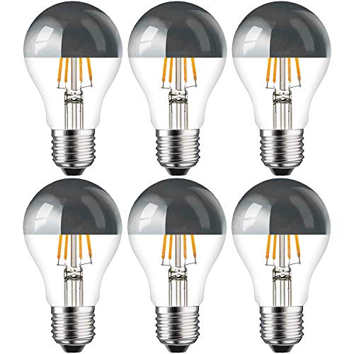6 x LED Filament Kopfspiegel Silber Birnenform 7W ersetzt 60W E27 warmweiß 2700K