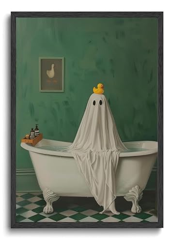 ILLBDR Halloween Ghost in Bathtub Canvas Wall Art Poster 16x24 inch