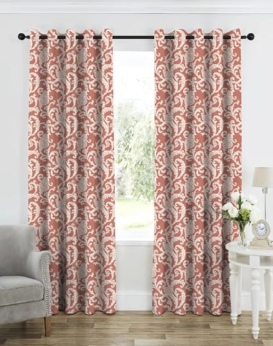 Image of Casableu Anthem Kelso Cotton Look Door Curtains Pack of 2-7 Feet Long, Printed Design, Room Darkening Curtains with Tiebacks, Eyelet Style for Bedroom & Living Room Decor (Brandy Rose 7 feet)