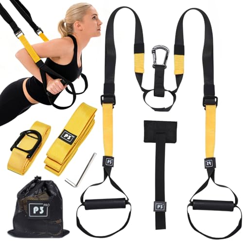 Materiale di Alta Qualità: L'Allenamento Sospensione Sling Trainer Set è realizzato in fibra di poliestere di alta qualità e TPE, abbinato a una robusta fibbia in lega di zinco. I punti di connessione sono rinforzati con cuciture, e le maniglie sono antiscivolo e confortevoli. L'Allenamento Sospensione Sling Trainer Set ha una capacità di carico massima di 500 kg, supportando in sicurezza vari esercizi di allenamento per la resistenza e la forza