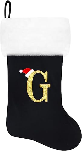 Miniatura 75 de Calcetines de Navidad bordados de 20 pulgadas con monograma, terciopelo rojo con puño de felpa blanca supersuave, adornos clásicos para decoración