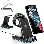 Chargeur sans fil pour Samsung,7 en 1 Borne de recharge sans fil pliable Fast Charger Stand avec lumière de nuit / Alarm Horloge pour Samsung Galaxy S26/S25/S24/S23 Galaxy Watch Galaxy Buds, Dons pour la Journée des Pères