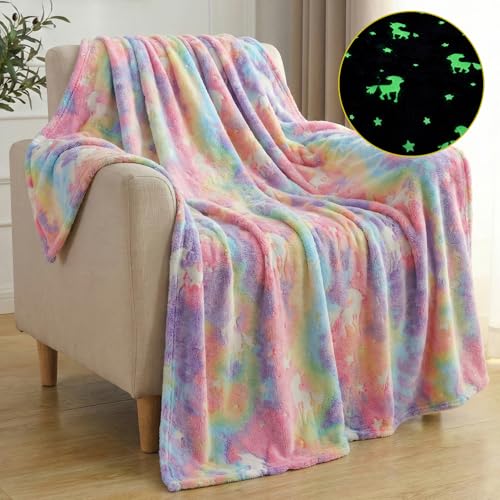 Image of Story@Home Glow Blankets for Kids |Summer Blanket for Kids | Kids Blanket 0-15 Years (200x150CM) Soft Fleece Blanket | Cozy & Warm All-Season Radium Blanket for Boys & Girls-Unicorn Rainbow