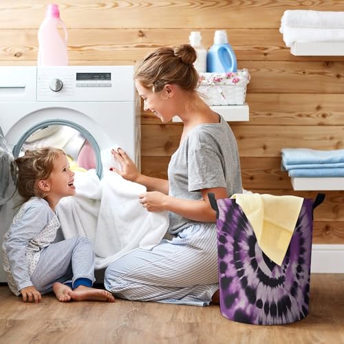 Panier à linge Tie-Dye violet pliable avec poignées pour vêtements - 7