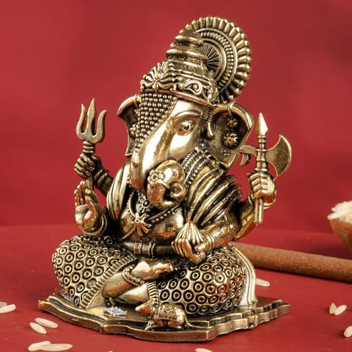 Image of INDIAN ART VILLA Brass Ganesha Idol, 2 Inch Ganesh Ji Murti for Pooja Room, Meditation, Office & Car Dashboard, Spiritual Vastu Showpiece & Ideal Gift for Diwali, Ganesh Chaturthi & Weddings