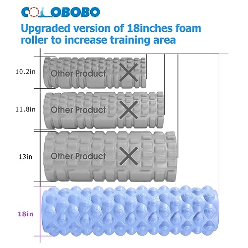 18 Inch Foam Roller For Physical Therapy & Exercise -3 In 1 Set For Stretching, Myofascial Release, Yoga, Pilates, Back Pain, Legs - Trigger Point Deep Tissue Pain Relief & Recovery (Blue) #TOP4