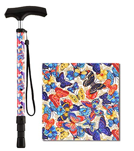 NOVA Compact Travel Cane with Strap, Collapsible Portable Lightweight & Adjustable Walking Cane, Lightest Cane, Style: Butterfly Symphony