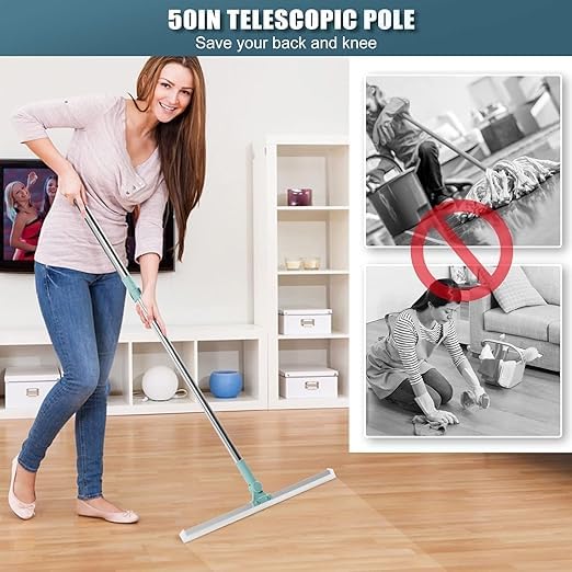 Image of Rotating Floor Squeegee with Long Handle - Heavy Duty Bathroom & Floor Wiper with 180-Degree Swivel Head - Multifunctional Magic Broom Sweeper for Tiles, Glass, Shower & Home Cleaning, Indoor Cleaning