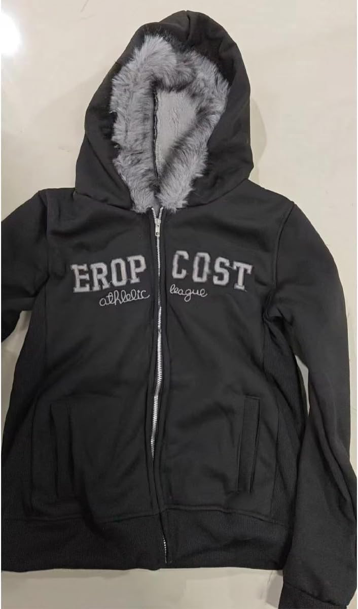 Y2k Zip up Hoodie Fur Jacket Emo Grunge Crop Winter Coats Teen 2000s Vintage Clothes Women Streetwear - Image 3