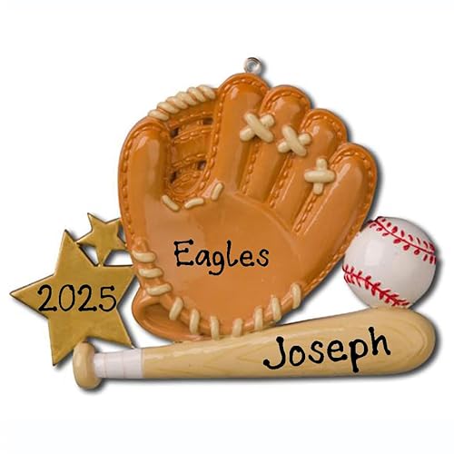 Baseball Glove and Bat Personalized Christmas Ornament 2025 | Custom
