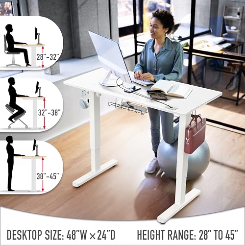 Image of SHW 48-Inch Electric Height Adjustable Standing Desk with Drawer, Memory Preset and Cable Management Tray, White