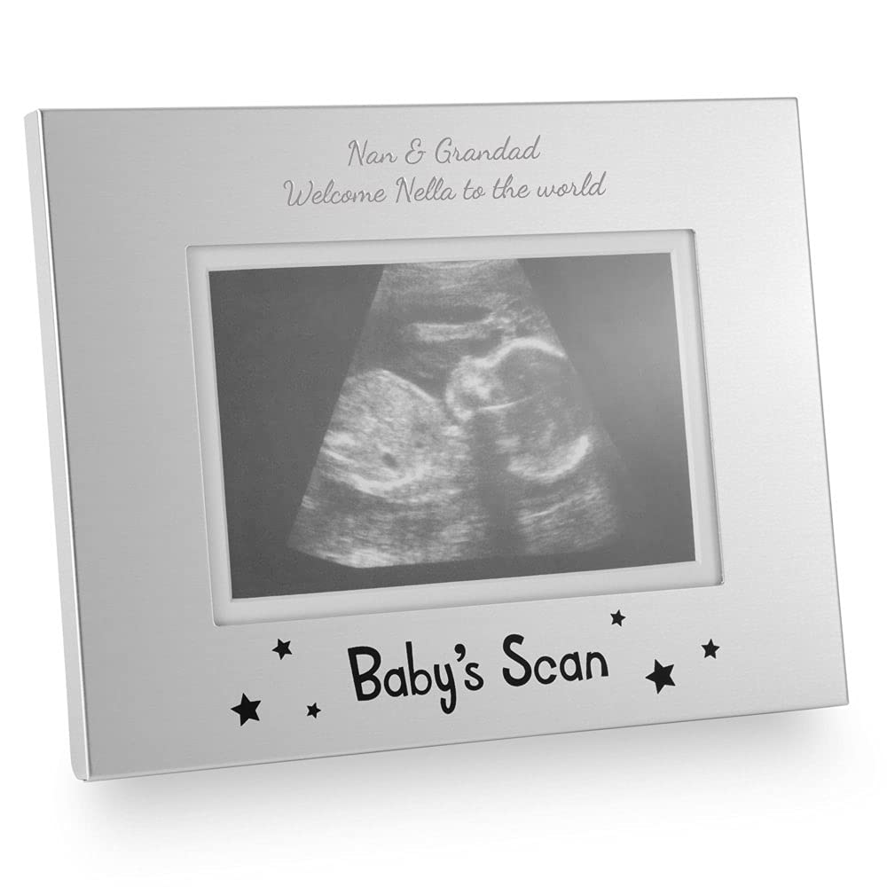 Personalised Baby Scan 5" x 3.5" Picture Frame With Stand - Birth Gift, Gender Reveal - Engraved with your custom text